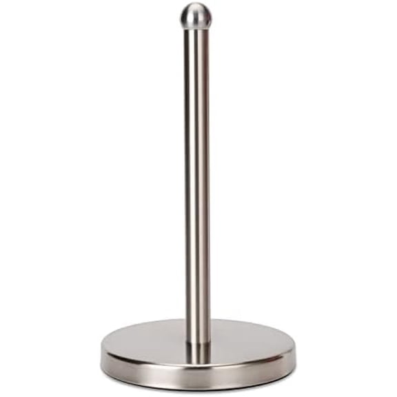 Heavy Weighted Towel Holder, Easy One-Handed Design for Kitchen Stand Dispenser, Sturdy Base for Standard and Mega Paper Rolls (Brushed - Stainless Steel Base)
