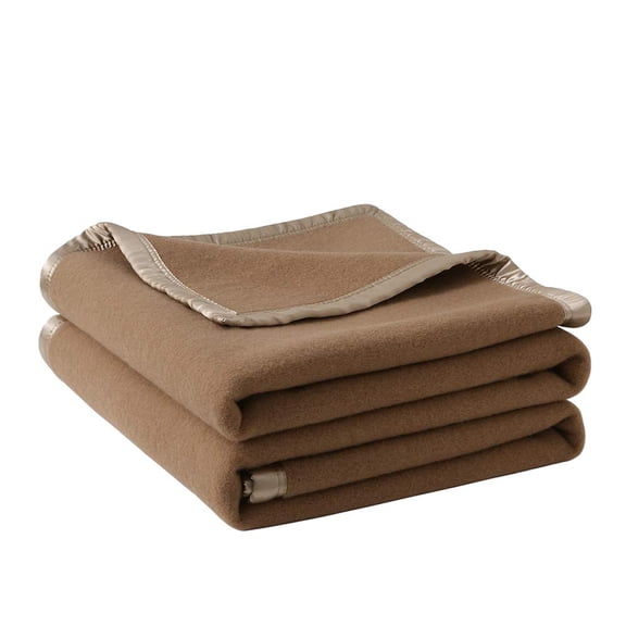 Heavy Wool Blanket - 500GSM Twin Size, 100% Wool, Camping & Bed Use - Dark Camel, 80x60In