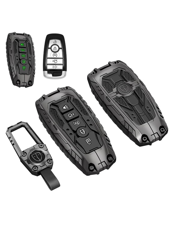 Heavy Duty Key Fob Cover Case with Keychain for Ford Explorer, Fusion, Escape, Edge, Expedition, F150, F250, F350, F450, F550, Maverick, Mustang 3/4/5 Button Protector Shell Accessory