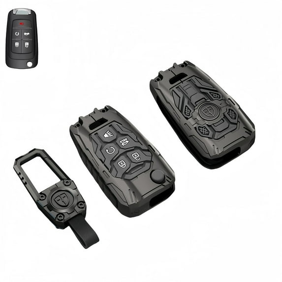 Heavy Zinc Alloy Key Fob Cover with Keychain for Chevrolet Equinox, Camaro, Cruze, Malibu, Impala, Spark, Sonic, GMC, Buick Terrain, Encore, Allure, Regal – Durable Key Case Accessory