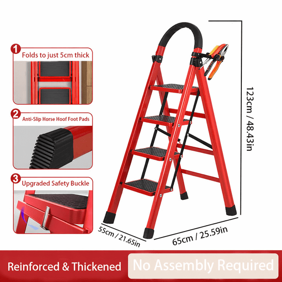 Heavy duty 4-step foldable ladder, 500 pound high load-bearing portable folding ladder, with safety handrails, anti tipping design, sturdy and durable, suitable for multiple scenarios such as hom