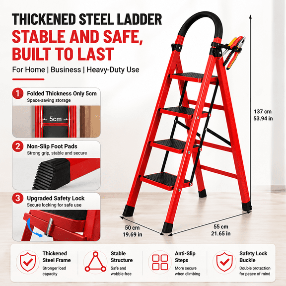 Heavy duty 3/4/5 step folding ladder, portable folding ladder with a load-bearing capacity of up to 500 pounds| Heavy duty non slip pedals, sturdy design, suitable for home and industrial maintenance