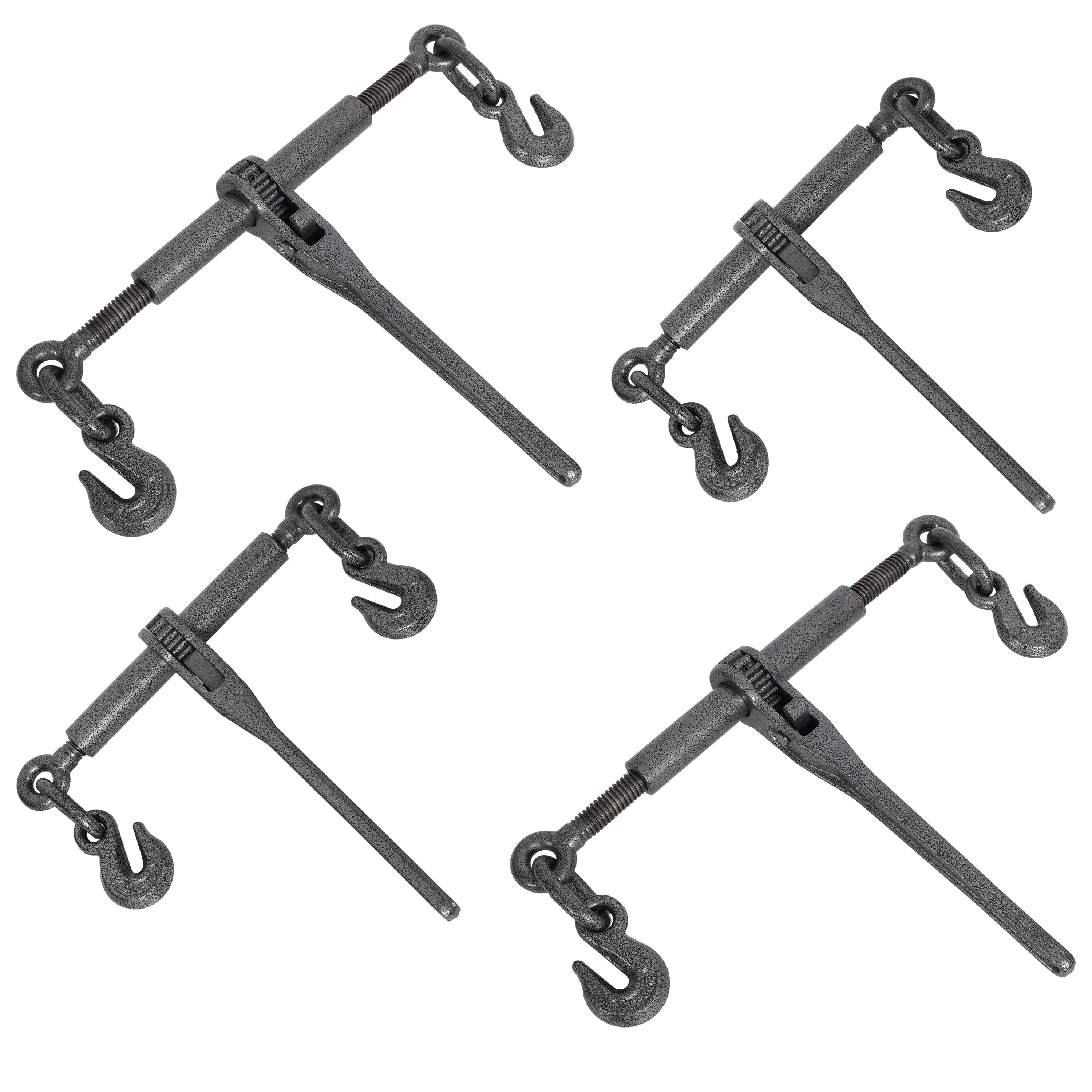 , Heavy duty 3/8" - 1/2" Ratchet Binders, 9200lbs Working Load breaking, G70 Hooks Adjustable Length, 4-Pack, Black Hammertone color, Black ,Steel ,
