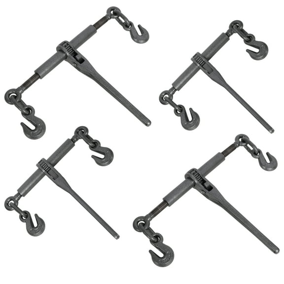 Heavy duty 3/8" – 1/2" Ratchet Binders, 9200lbs Working Load breaking, G70 Hooks Adjustable Length, 4-Pack, Black Hammertone color,