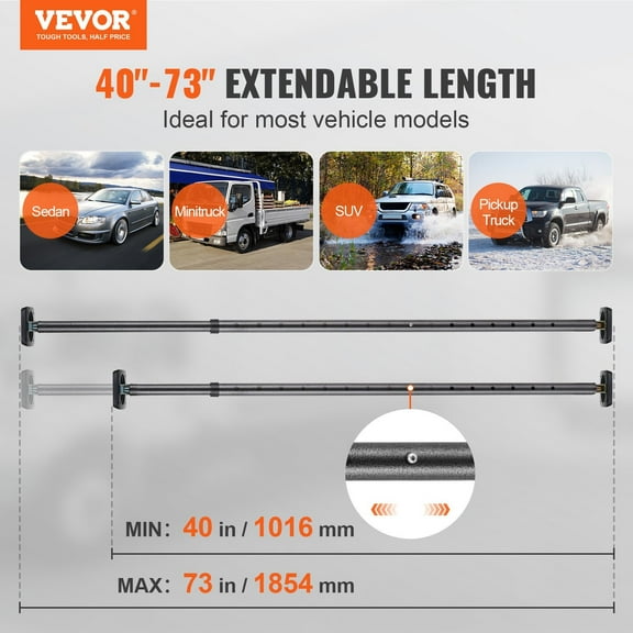 Heavy-duty Adjustable Truck Bed Bar 40"-73", 220lbs Capacity Cargo Stabilizer Bar - Anti-Slip Load Bar for Pickup Trucks, SUVs, Minivans