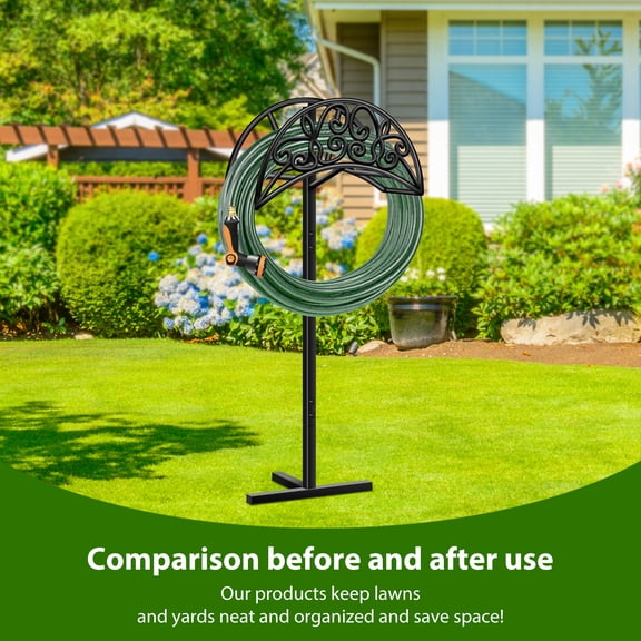 Heavy-duty Black Metal Garden Hose Holder, Outdoor Freestanding Heavy-duty Hose Rack, Rust-resistant Design with Spikes for Enhanced Stability, Perfect for Outdoor Lawn And Patio Beds