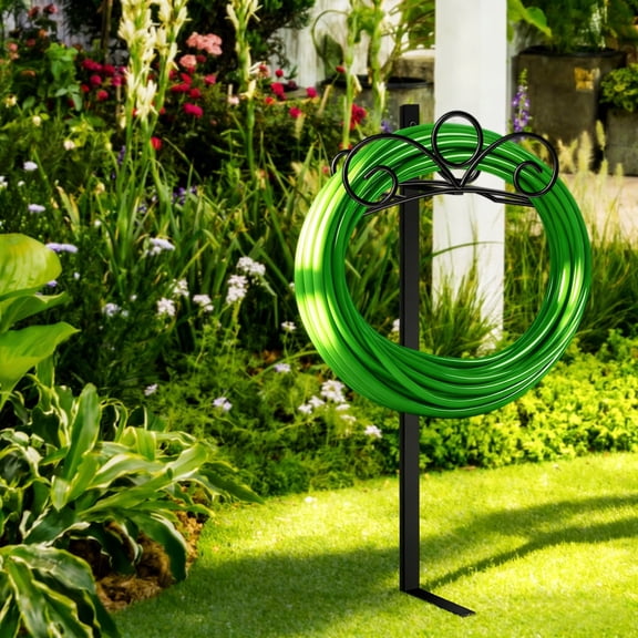 Heavy-duty Black Metal Garden Hose Rack; Freestanding Outdoor Hose Rack With Rust-resistant Spikes For Enhanced Stability; Easy To Assemble And Disassemble; Suitable For Outdoor Use, Gardens, Patios,
