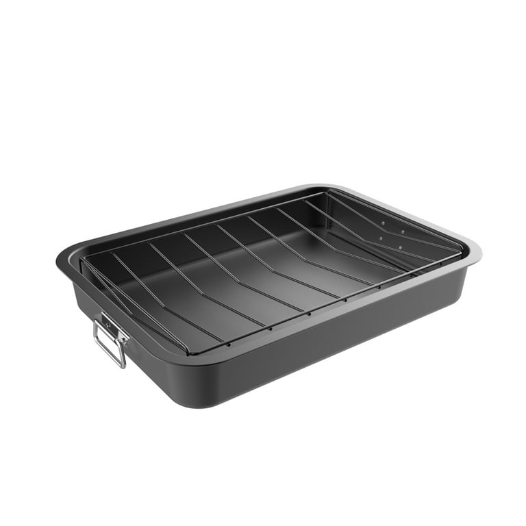 Heavy-duty Carbon Steel Roasting Pan with Angled Rack-Nonstick Oven Roaster  and Removable Tray-Drain Fat and Grease for Healthier Cooking-Kitchen