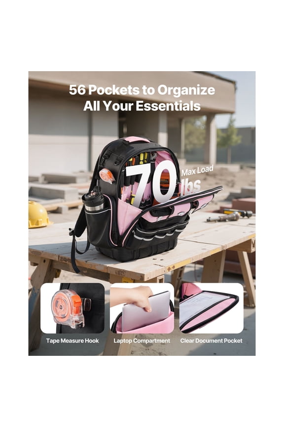 Heavy-duty Electrician Backpack with 56 Pockets,Molded Base&Laptop Sleeve for HVAC Techs and Repairmen