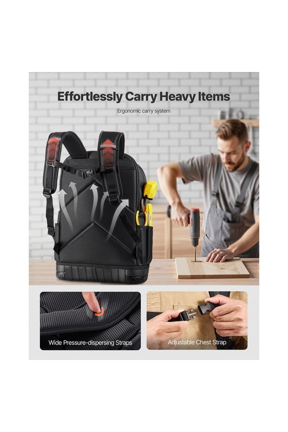 Heavy-duty Electrician Backpack with 65 Pockets,Molded Base&Laptop Sleeve for Tools,HVAC Techs,and Repair Professionals
