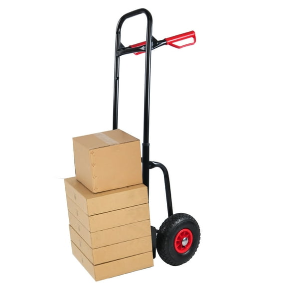 Heavy duty Manual Truck Cart with Double Handles 330 lb Steel Trolley with 10 " Rubber Wheels for Moving/Warehouse/Garden/Grocery