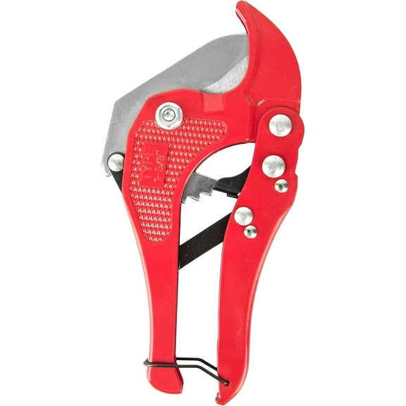 Heavy-duty PVC Pipe Cutter with Iron Blade, Portable Storage, and Safety Clip Handle for Professional Plumbing Jobs (Red + Silver)