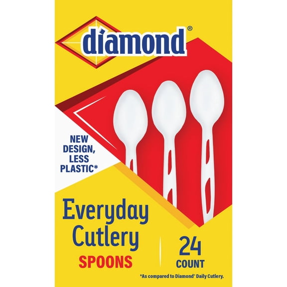 SP Diamond Plastic Spoons 24ct - Heavy-Duty Plastic Spoon - 24 Count, Multicolor