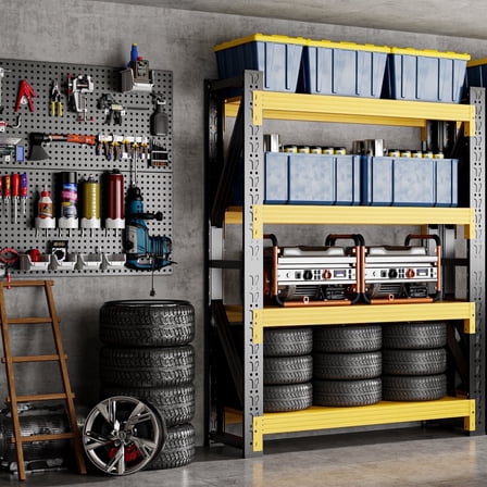 Welfiya 42"W Garage Shelving,4-Tier Heavy Duty Storage Shelves Unit with Adjustable Metal Shelf for Warehouse,Basement,Workshop,3400LBS,42"W x 20"D x 79"H,Black&Yellow