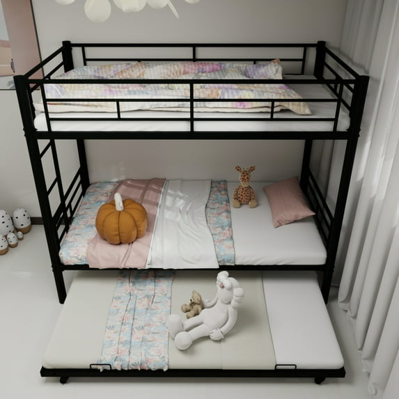 Heavy-duty Sturdy Meta Twin over Twin Bunk Bed/l/ Noise Reduced/ Safety Guardrail/No Box Spring Needed,Black
