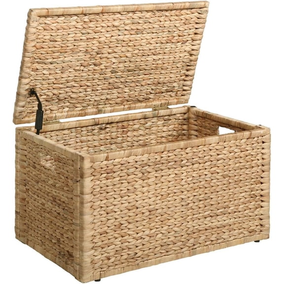 Heavy-duty Water Hyacinth Wicker Storage Trunk with Metal Frame, 30 by 17.5 by 17.5 Inches, Natural