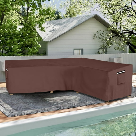 L-Shaped Sectional Sofa Cover - Premium Right-Facing Waterproof Outdoor Furniture Protector - Heavy Duty Brown Patio Couch Cover with Non-Slip Base & Storage Bag
