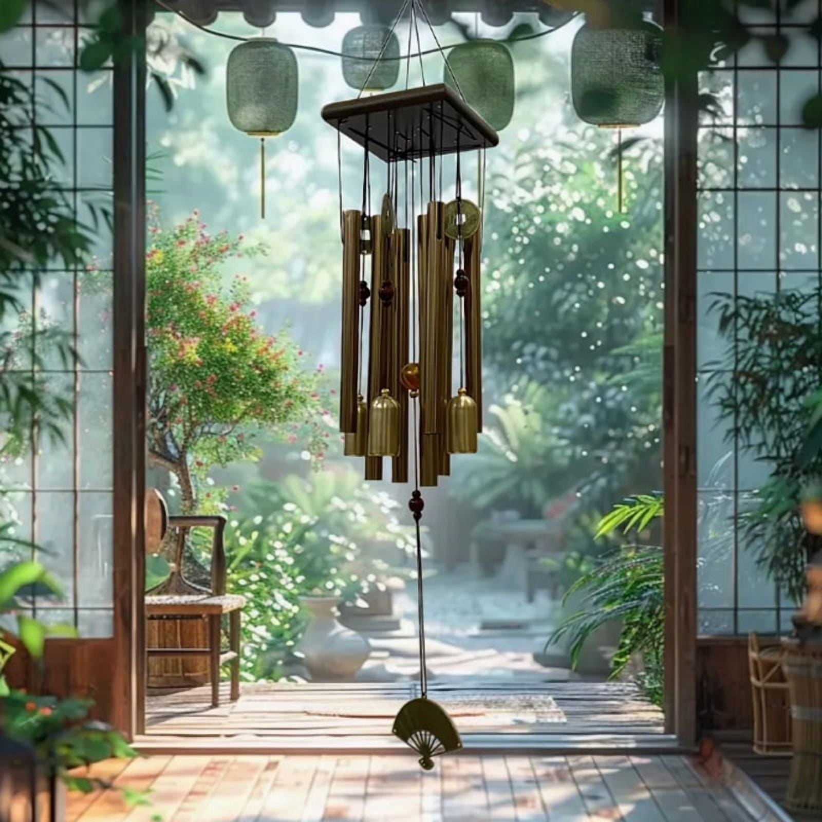 Heavy duty Wind Chimes Bell Large Tone Resonant Bell 8 Tubes 4 Bells Wind chimes Chapel Church Garden Outdoor Indoor Door Decor with Hook