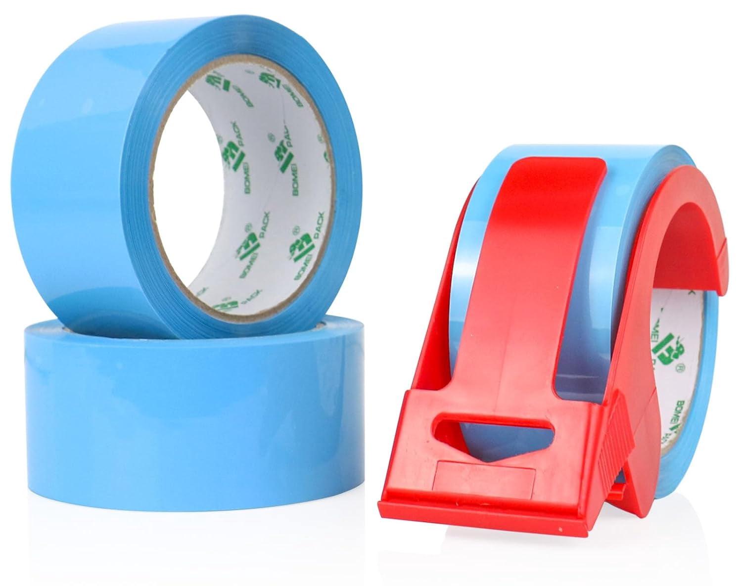 Heavy-duty colored packing tape, 3 rolls with fillable dispenser, blue packing tape 1.88 inches by 60 yards, industrial-grade corrugated box mailing tape, for moving, mailing, and storage