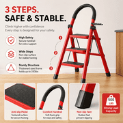 Heavy duty folding ladder -500 pounds load capacity, anti slip wide steps, safety lock design, portable ladder, easy to store and stable climbing platform