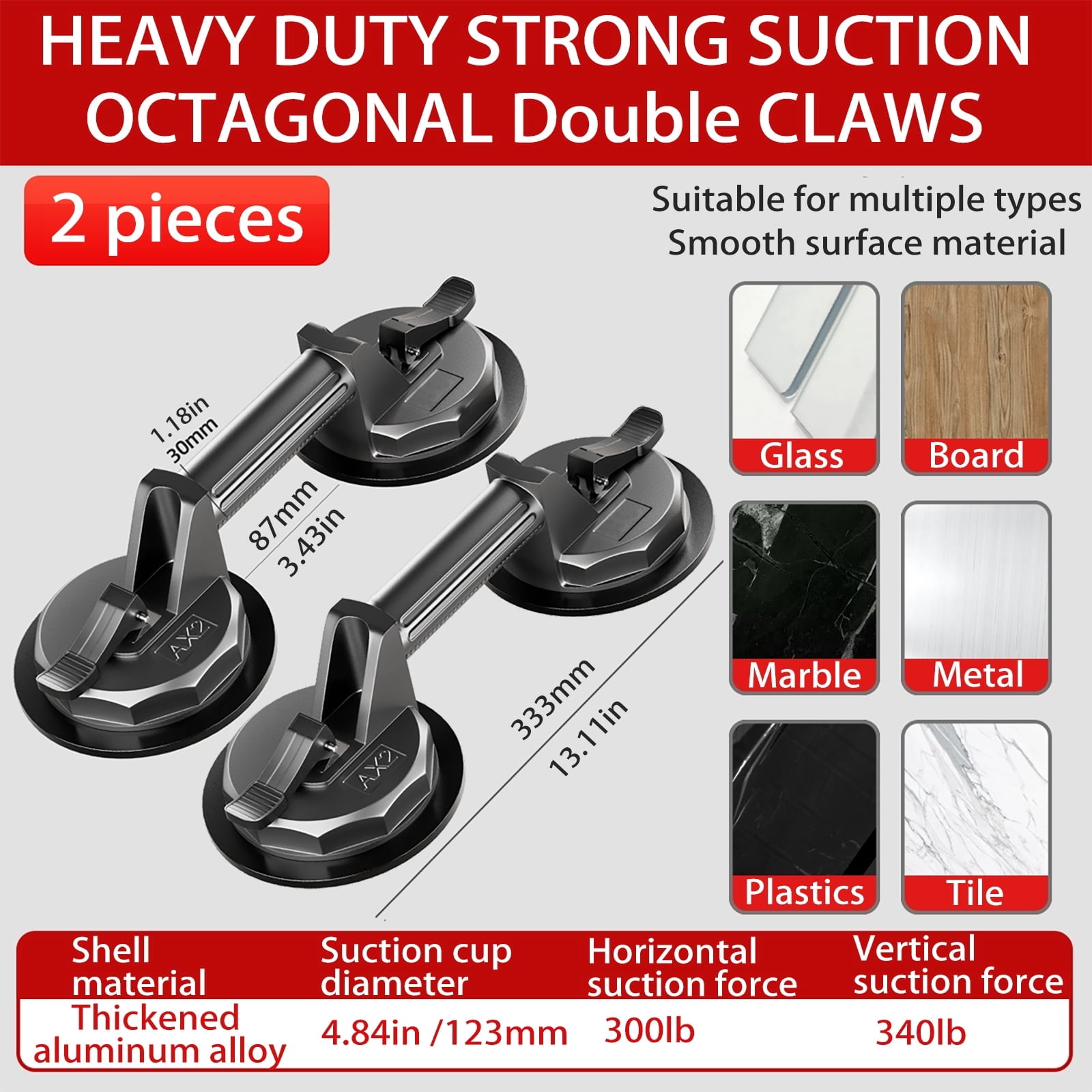 Heavy duty glass suction cup,300lb suction,glass transporter,2 pieces ...