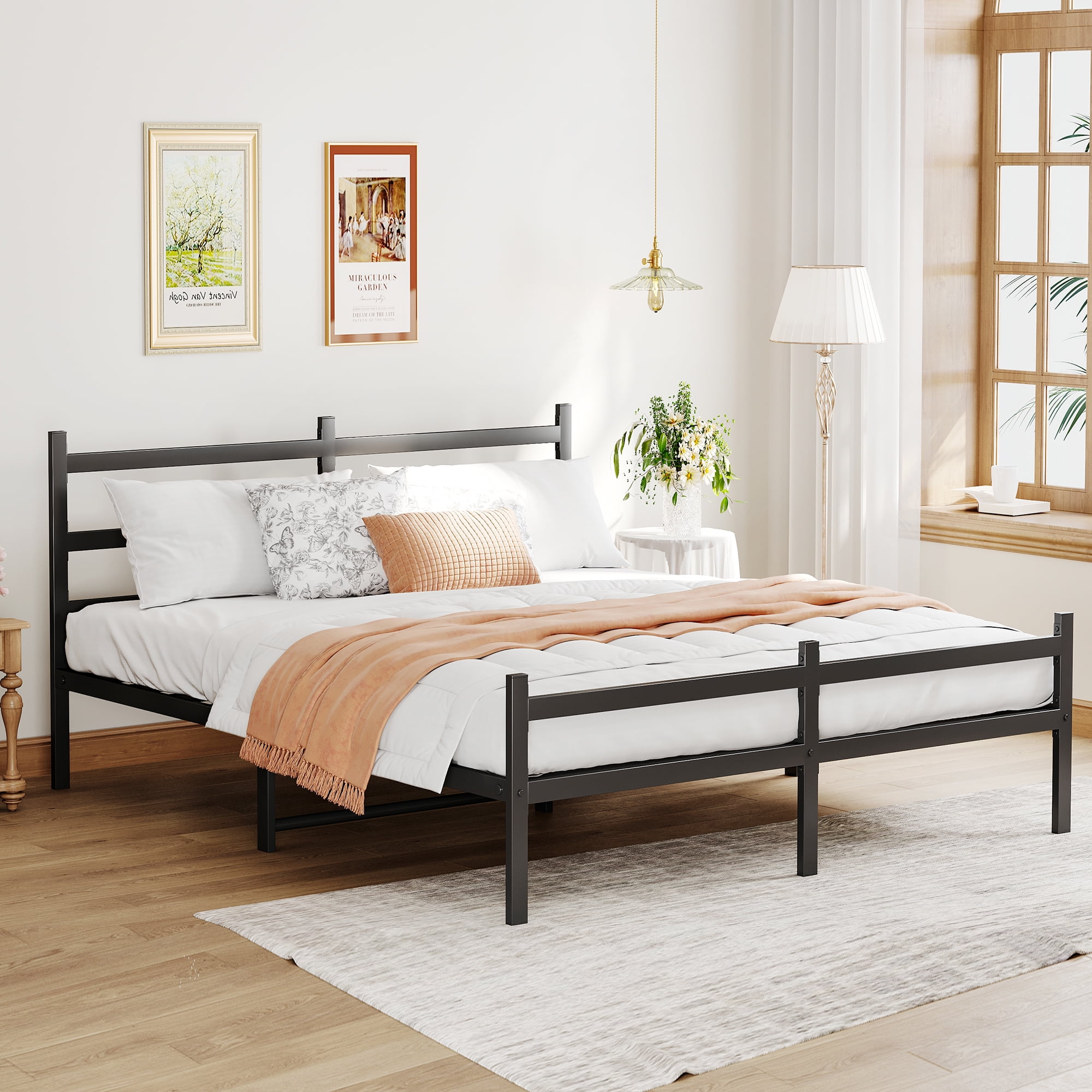 Heavy duty metal bed frame with headboard and footboard, 1200lb weight