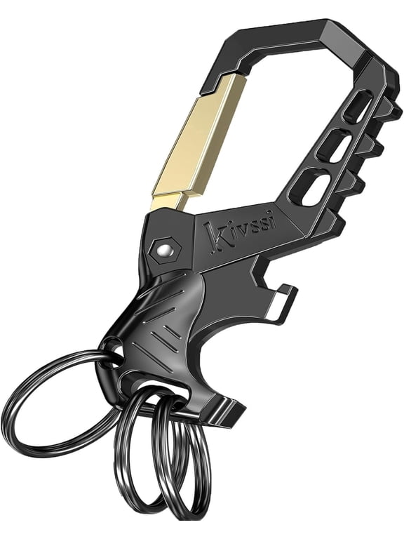 Heavy duty metal keychains, Carabiner clip Car key chains,Fashion family keychain bottle opener and 3 Key Rings suitable for men and women.Gold
