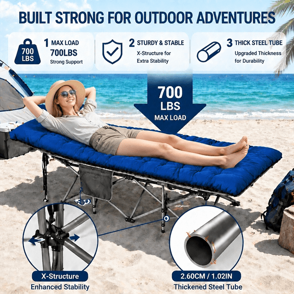 Heavy duty portable folding bed adult folding bed 400LBS/700LBS super large load-bearing sturdy metalframe with comfortable mattress, no installation, quick opening with storage bag, suitable for out