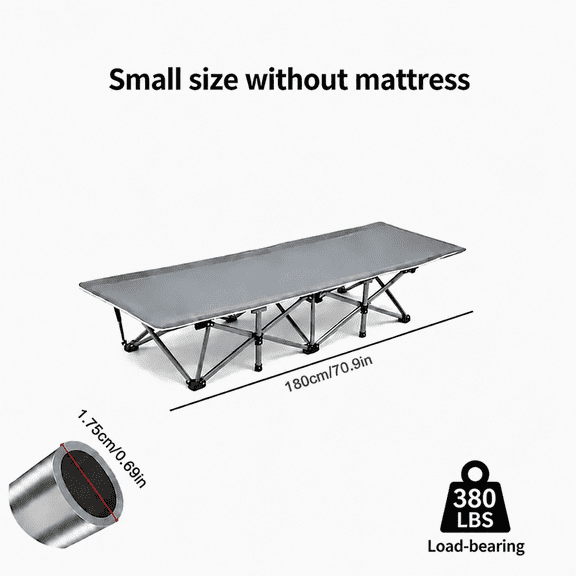 Heavy-duty portable outdoor folding bed, lightweight frame, quick-fold design, comfortable and convenient, perfect for outdoor adventures, camping trips, backyard naps, and hosting guests.