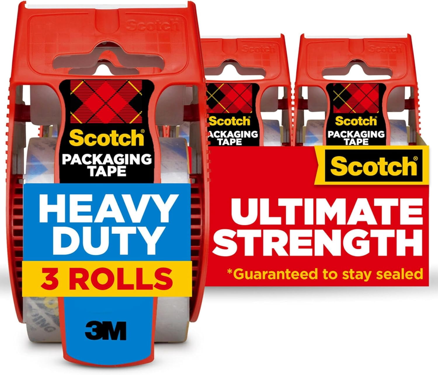 Heavy-duty transport packing tape, transparent, transportation and packaging supplies, 1.88 inches 22.2 yards, 3 rolls with dispenser