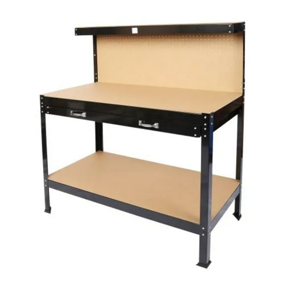 Heavy-duty workbench, home worktable, with a load-bearing capacity of 300 pounds, solid steel frame, MDF surface, drawers, water and rust-proof, suitable for garages and workshops