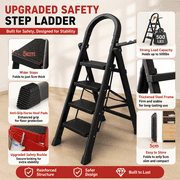 Heavy folding 3/4/5 ladder -500 pound load capacity, anti slip wide steps, safety lock design, portable ladder for household, kitchen, garage, office use, easy to store and stable climbing platform