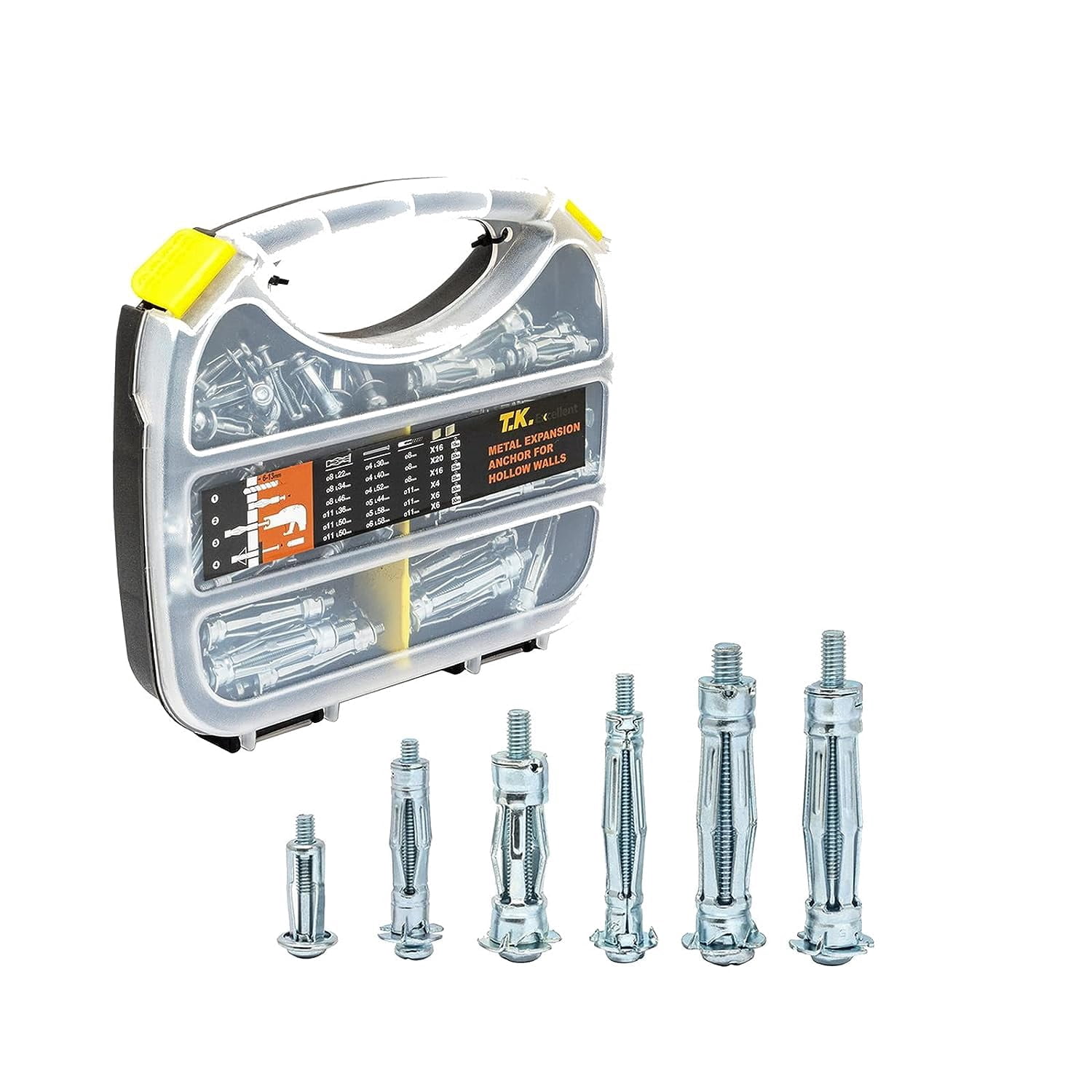 . . Heavy galvanized steel hollow drive wall anchor screw set for drywall, various sizes set, 68 pieces