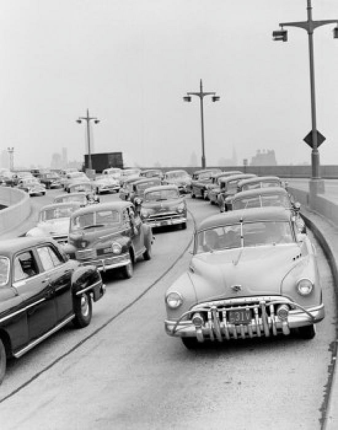 Heavy traffic on the broad ramp approach to the Lincoln Tunnel Canvas Art - (18 x 24)