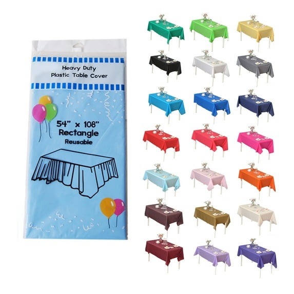 HeavyDuty Plastic Table Covers TABLECLOTH (Reusable) in 24 colors and 2 Size!!