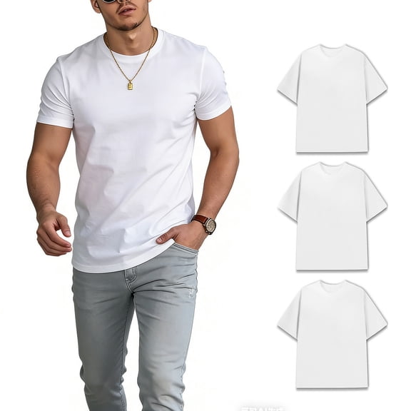 Heavyweight 180GSM Men’s Cotton T-Shirt | Crew Neck Solid Basic Soft Durable Casual Tops S-3XL,3 Pack