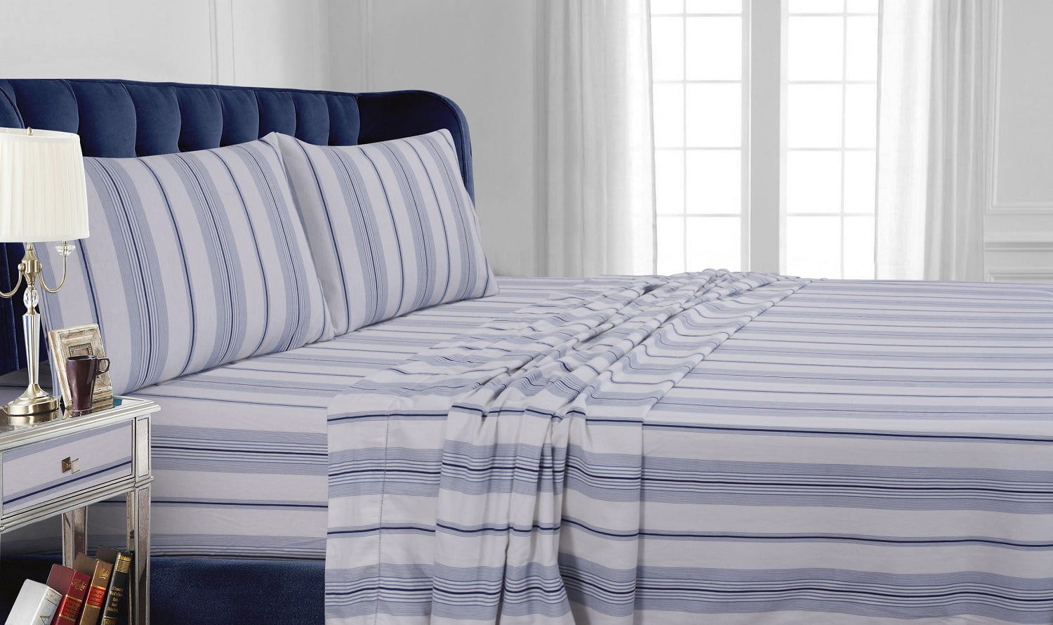 Heavyweight 200GSM Stripe Printed Extra Deep Pocket Flannel Sheet Set