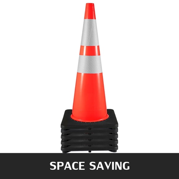 Heavyweight 36" Traffic Cones 6-Pack - Durable PVC Construction Cones with Reflective Collar & Non-Slip Base for Parking, Events