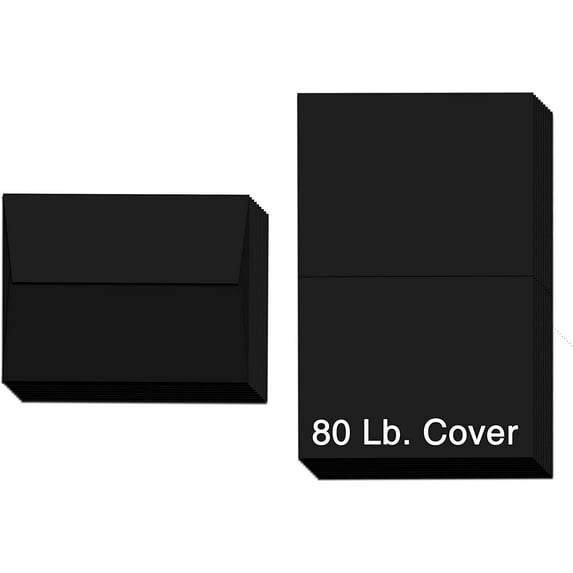 Heavyweight Blank Black Greeting Cards and Envelopes | 25 Cards and Envelopes Per Pack | 5” x 7” Inches (A7)