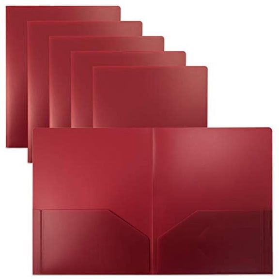 Heavyweight Burgundy Plastic 2 Pocket Portfolio Folder, Letter Size Poly Folders by Better Office Products, 24 Pack, Burgundy Red