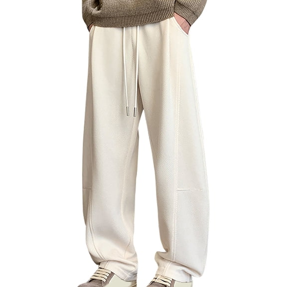 Heavyweight Cargo Jogger Pants With Curved Design White Base Comfortable Streetwear Versatile Everyday Casual Bottoms For Men Casual Pants Elastic Waist Straight Work Pants for Men