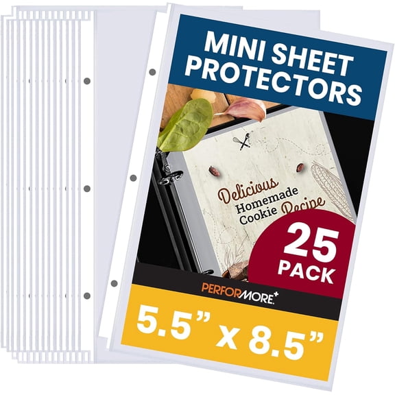 Heavyweight Clear Mini Sheet Protectors Holds 5.5 x 8.5 Inches Sheets, Fits a 3-Ring Binder, Crystal Clear and Acid-Free with Reinforced Holes, Top Loading Paper Protector (25 Pack)