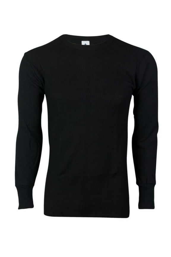 Heavyweight Cotton Knit Thermal Long Underwear Shirt, Black