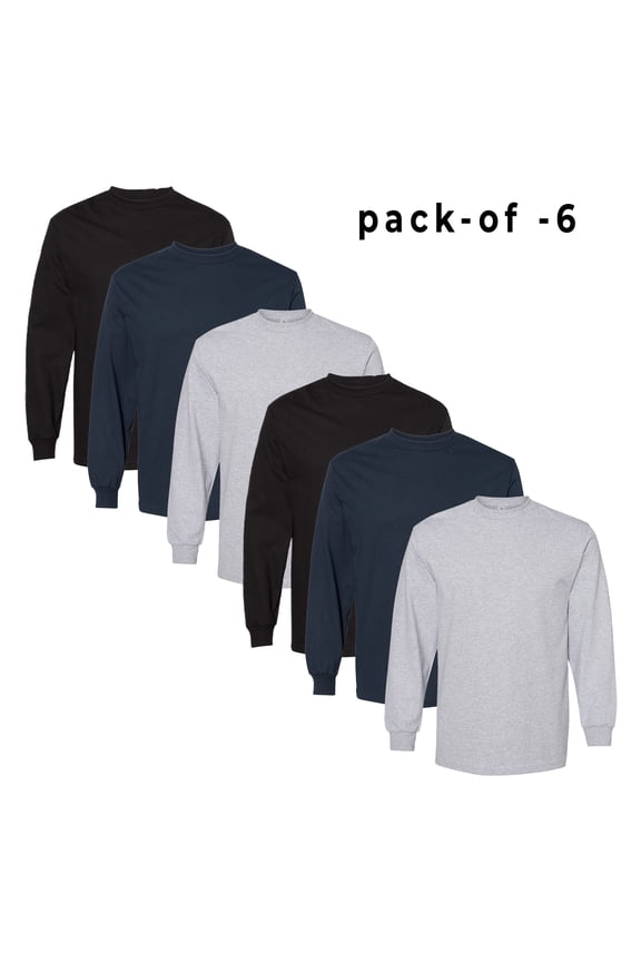 Heavyweight Cotton Long Sleeve Tee for Men – 100% Cotton Comfort, Daily Wear | Mix Color | 6 Pieces | S Size