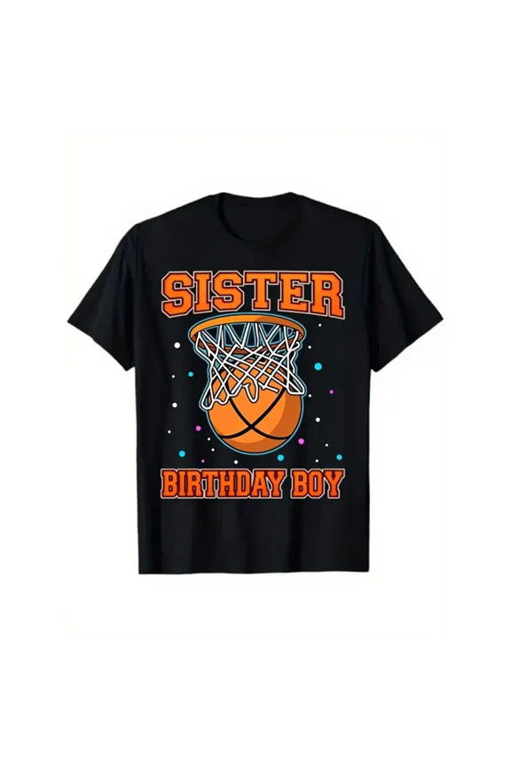 Heavyweight Cotton T-Shirt, Basketball Jersey Style Print, Short Sleeve Crew Neck Tee