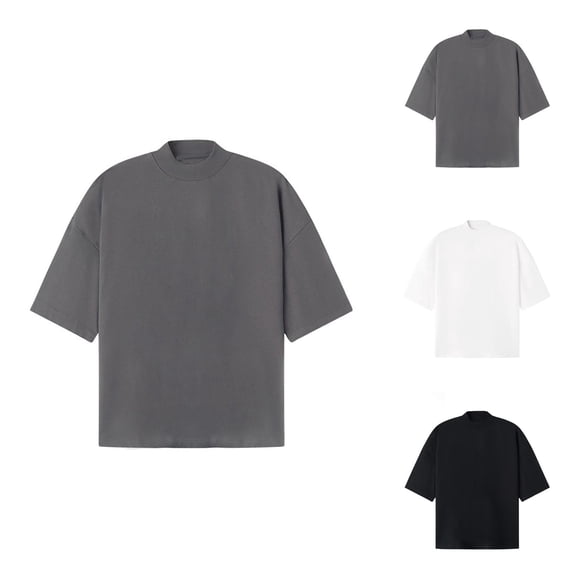 Heavyweight Cotton T Shirt for Men Short Sleeve Oversized Tee Drop Shoulder Crew Neck Solid Color Basic Shirt Casual Summer Clothes