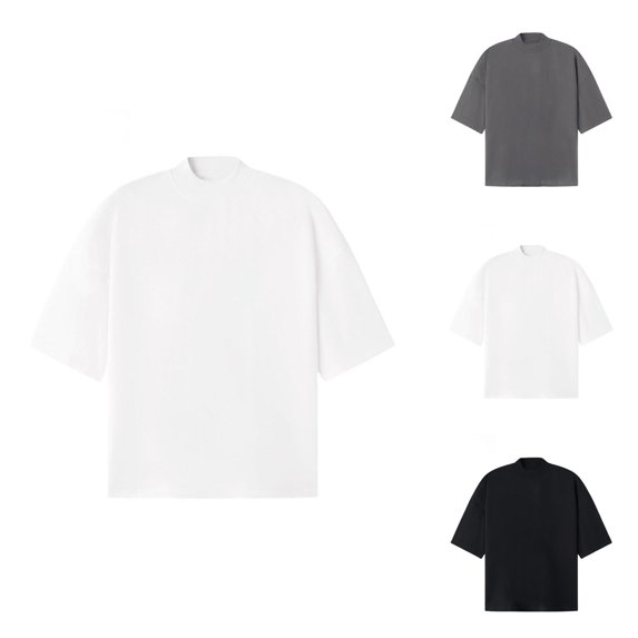 Heavyweight Cotton T Shirt for Men Short Sleeve Oversized Tee Drop Shoulder Crew Neck Solid Color Basic Shirt Casual Summer Clothes