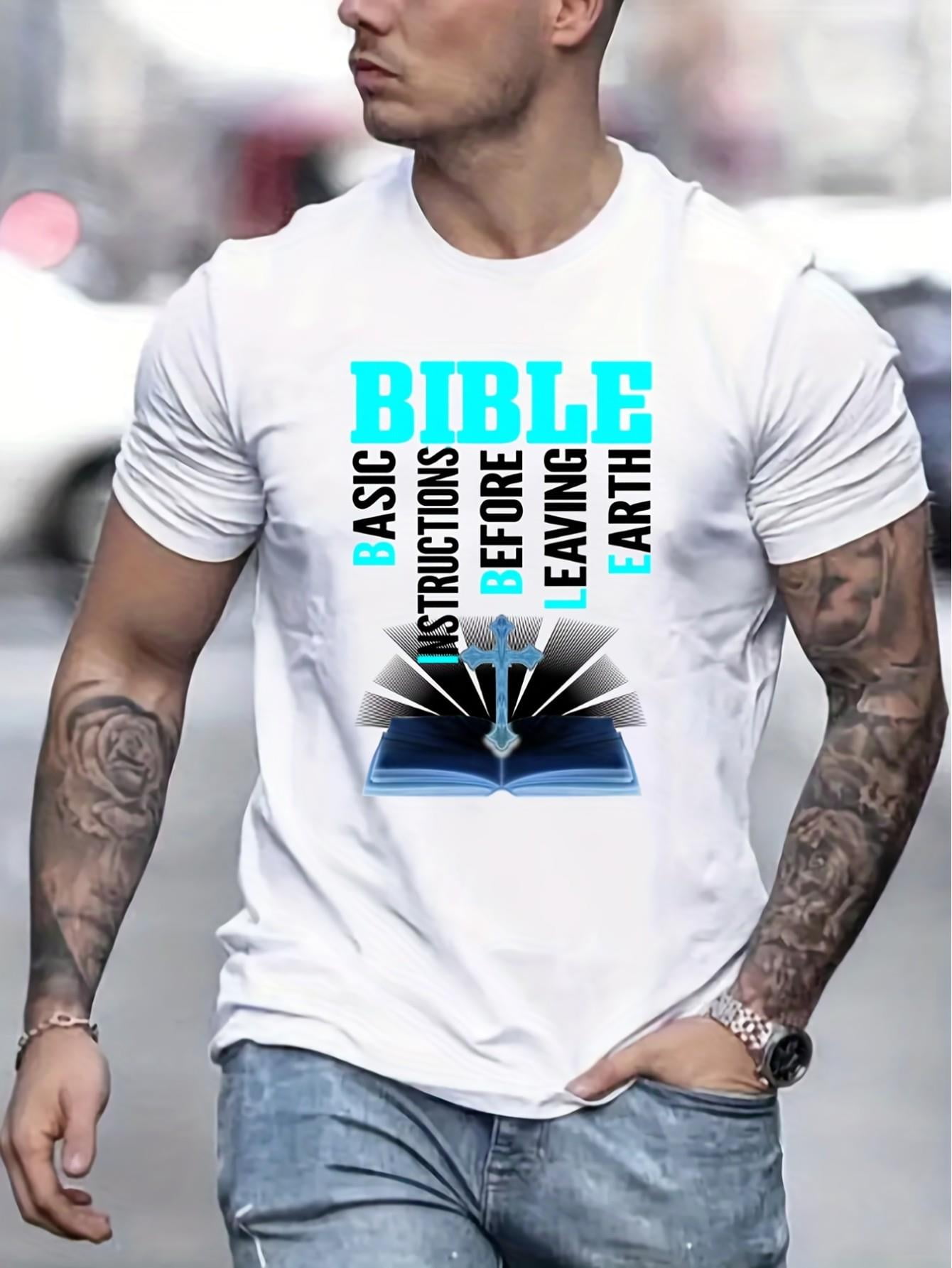 Heavyweight Cotton T-shirts,[Learning Bible Print Tee] Casual Learning ...