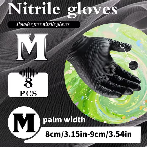 Heavyweight Diamond Pattern Nitrile Gloves - Reusable, Powder-Free, 8g Thick for Car Washing, Outdoor, Kitchen, and Household Cleaning