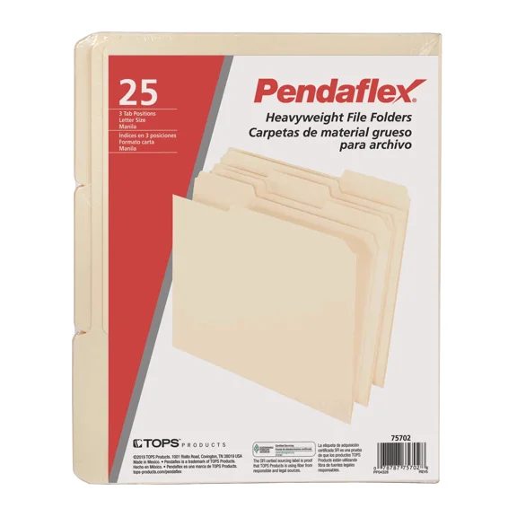 Heavyweight File Folder 1/3 Cut Tabs Letter 25 Per Pack Display Office Organizer